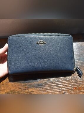 Coach Navy Zip-Around Saffiano Wallet